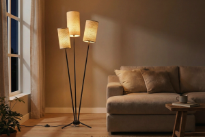 Stoffen hoge vloerlamp voor gezellige slaapkamerverlichting
